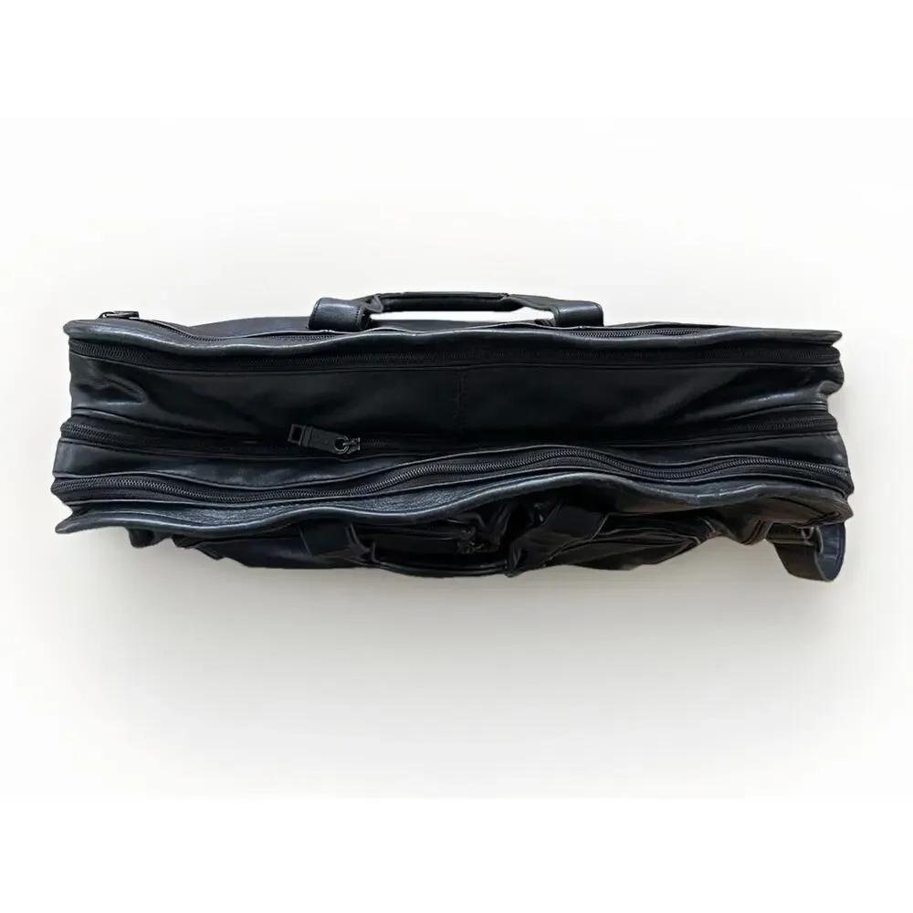 TUMI Alpha Black Napa Leather Expandable Briefcase Business Office Travel Laptop